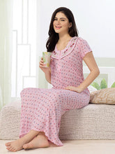 Women's Pure Cotton Blended Printed Maxi Dress for Daily & Night Wear Floral Nighty